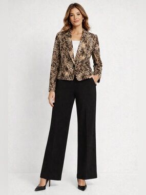 Kasper One Button Leopard Blazer Boss Statement Modern Classic Office Chic 6 New